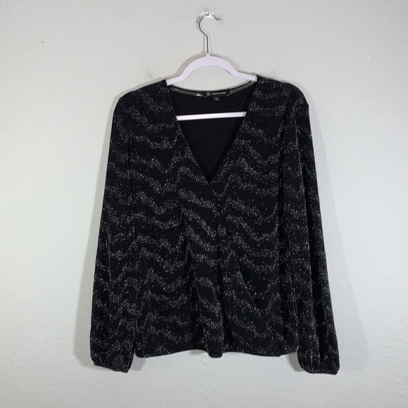 INC International Concepts Black and Silver Long Sleeve V Neck Tunic sz Medium - Picture 10 of 11